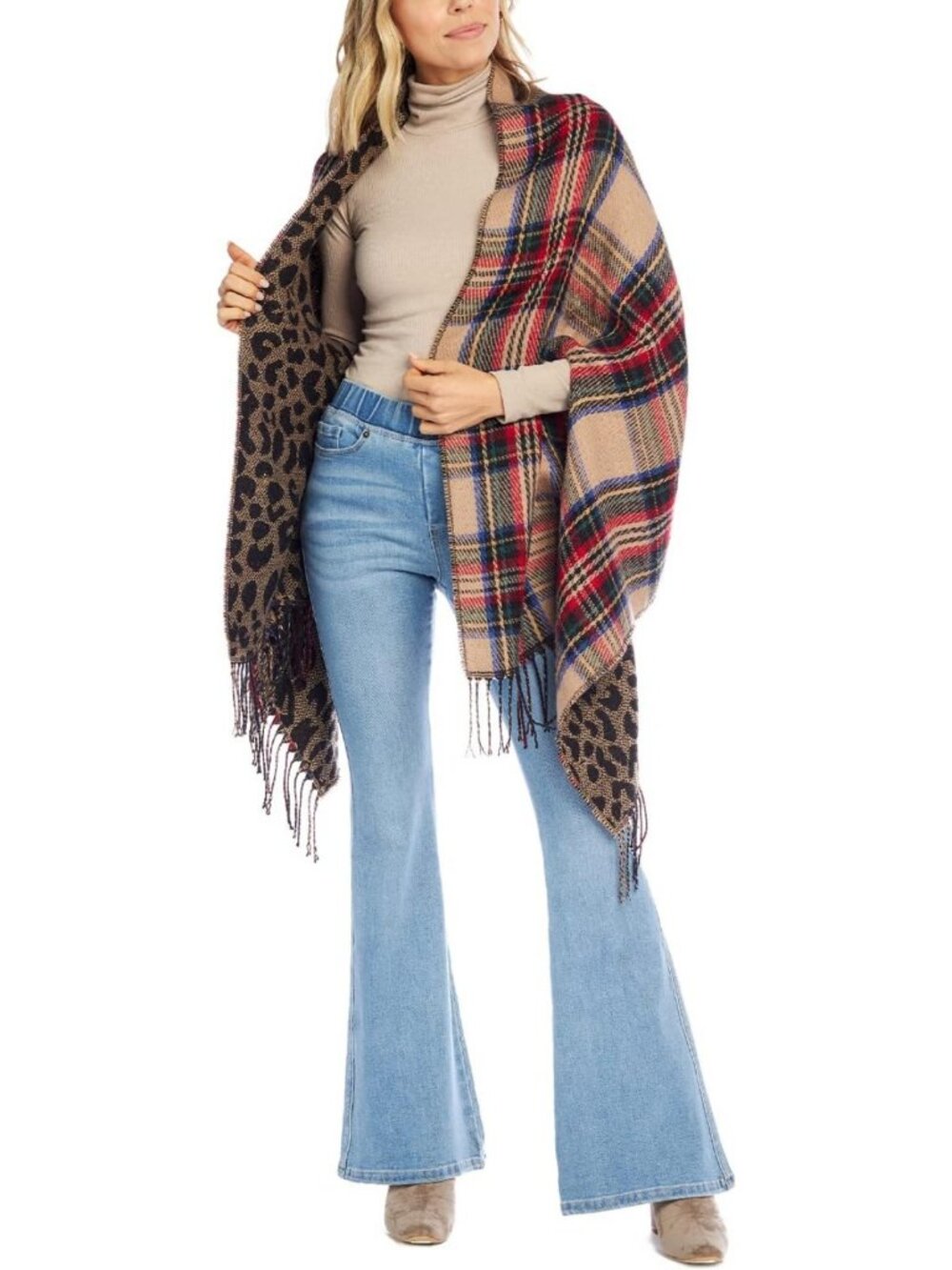 Reversible Tartan & Leopard Women's Scarf Wrap - Cozy Fashion Accessory